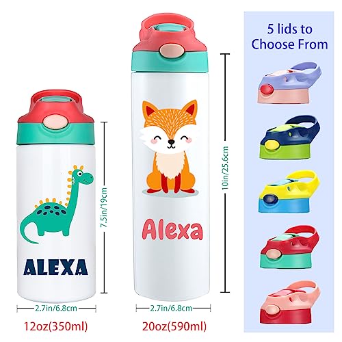 Personalized Kids Water Bottle with Straw Lid Custom Children Name Insulated Stainless Steel Water Bottles Customized Gifts for School Girls Boys Men Women 12oz