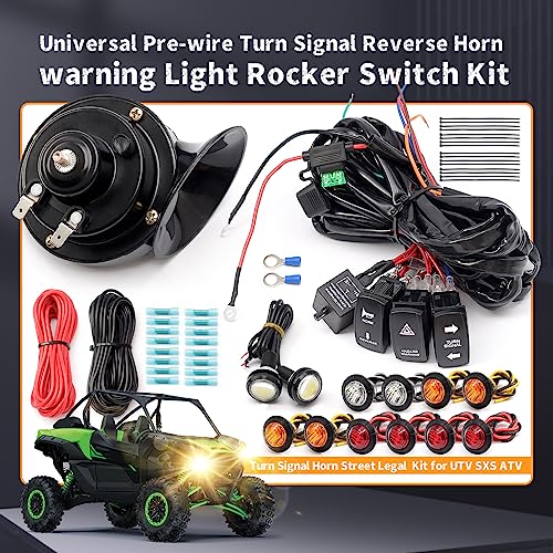 Erchon Pre-wired ATV UTV Turn Signal Horn Kit,Universal Street Legal Kit Warning Light Rocker Switch Kit with 1Horn Reverse Lights Flasher Relay Fuse,blinker kit for UTV ROV ATV Golf SXS