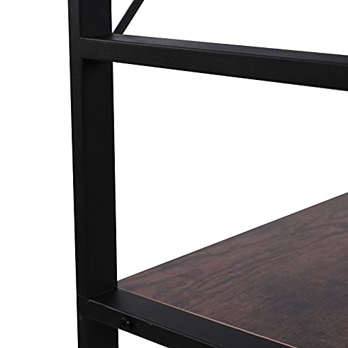 Otomatico Triple Wide 5-Shelf Bookcase, Large Open Bookshelf Vintage Industrial Style Shelves Wood and Metal bookcases Furniture for Home (Retro Brown)