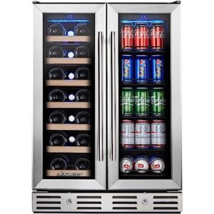 kalamera wine cooler, 24 inch built in wine and beverage refrigerator, dual zone w/ 20 bottles and 78 cans capacity, digital touch control