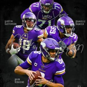 Ikonic Fotohaus Kirk Cousins Justin Jefferson Danielle Hunter Darrisaw Signed Photo Autograph Print Wall Art Home Decor