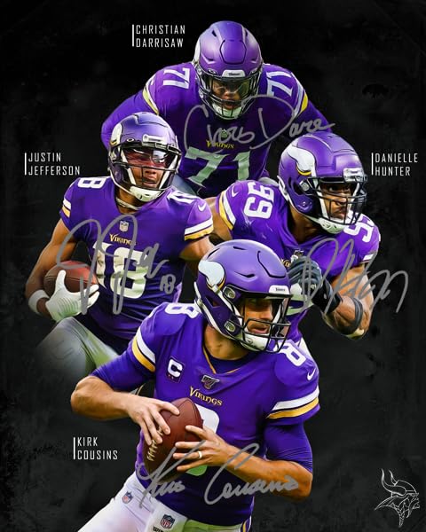 Ikonic Fotohaus Kirk Cousins Justin Jefferson Danielle Hunter Darrisaw Signed Photo Autograph Print Wall Art Home Decor