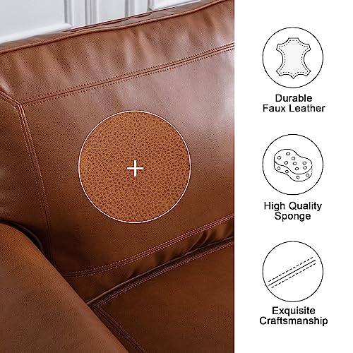 Dreamsir 79'' Traditional Faux Leather Sofa Couch with Nailhead Trim, Classic Rolled Arm Sofa with 3-Seater for Living Room, Bedroom, Apartment, Easy Assembly (Brown)