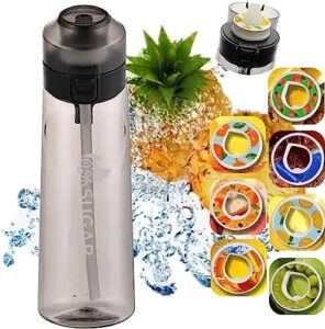 airs up bottle, 650 ml drinking bottle with flavour, air bottle starter set, with 7 airs up pods, leak-proof cup for gym, running, outdoor, water bottle airs up bottle (black)