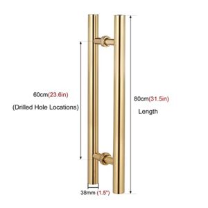 SUCHETA Modern Sliding Barn Door Handle Stainless Steel,Heavy Duty Entry Door Handle，for Sliding Glass Shower/Barn Door/Interior Exterior Door (Color: Gold) (Size: 60cmx80cm)