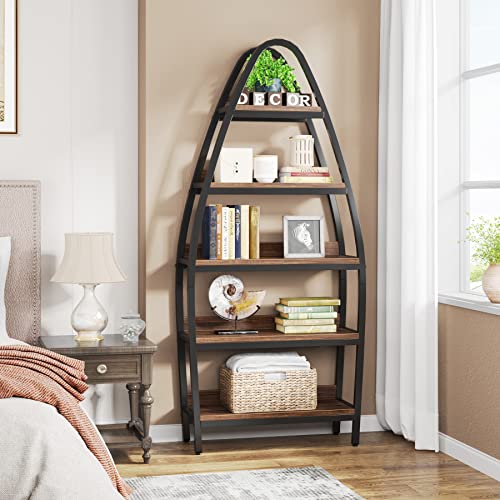 LITTLE TREE 5-Tier Open Bookshelf, 69" Tall Freestanding Book Shelf, Industrial Etagere Bookcase Display Shelf for Home Office, Living Room, Rustic Brown