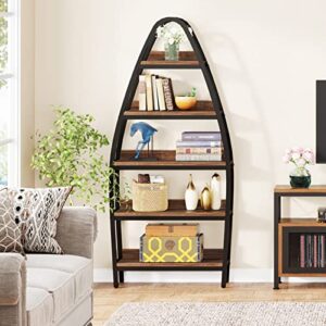 LITTLE TREE 5-Tier Open Bookshelf, 69" Tall Freestanding Book Shelf, Industrial Etagere Bookcase Display Shelf for Home Office, Living Room, Rustic Brown