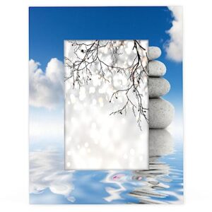 yzrwebo japanese zen 5x7 picture frame gray stones orchid wood photo frames high transparent horizontal and vertical tabletop display or wall mounting for family home gallery office
