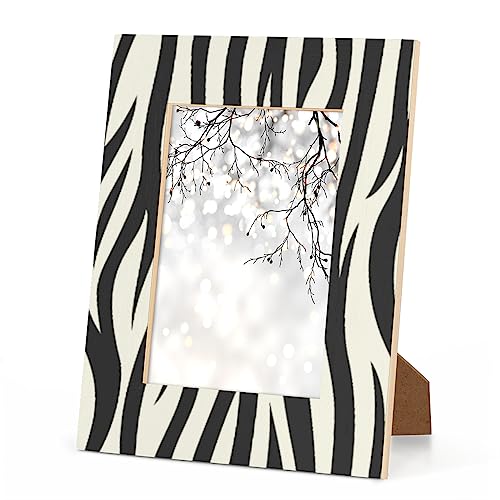 Yzrwebo Zebra Print 5x7 Picture Frame Animal Print Pattern Wood Photo Frames High Transparent Horizontal and Vertical Tabletop Display or Wall Mounting for Family Home Gallery Office