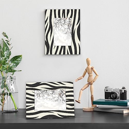 Yzrwebo Zebra Print 5x7 Picture Frame Animal Print Pattern Wood Photo Frames High Transparent Horizontal and Vertical Tabletop Display or Wall Mounting for Family Home Gallery Office