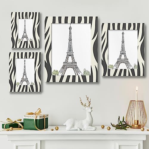 Yzrwebo Zebra Print 5x7 Picture Frame Animal Print Pattern Wood Photo Frames High Transparent Horizontal and Vertical Tabletop Display or Wall Mounting for Family Home Gallery Office