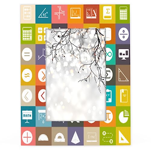 Yzrwebo Math Tools 5x7 Picture Frame Math Symbols Wood Photo Frames High Transparent Horizontal and Vertical Tabletop Display or Wall Mounting for Family Home Gallery Office