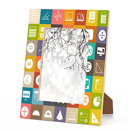 Yzrwebo Math Tools 5x7 Picture Frame Math Symbols Wood Photo Frames High Transparent Horizontal and Vertical Tabletop Display or Wall Mounting for Family Home Gallery Office