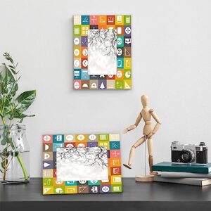 Yzrwebo Math Tools 5x7 Picture Frame Math Symbols Wood Photo Frames High Transparent Horizontal and Vertical Tabletop Display or Wall Mounting for Family Home Gallery Office