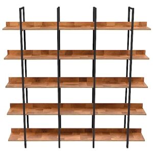 KNAMOTL 5 Tier Bookcase Home Office Open Bookshelf, Vintage Industrial Style Shelf with MDF Board & Large Capacity Storage, Black Metal Frame for Office Living Room (Black+Brown)