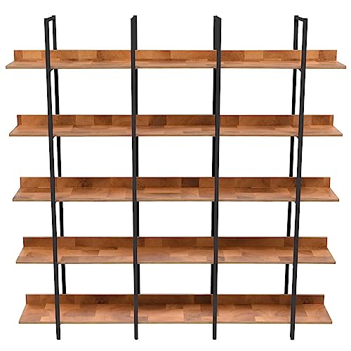 KNAMOTL 5 Tier Bookcase Home Office Open Bookshelf, Vintage Industrial Style Shelf with MDF Board & Large Capacity Storage, Black Metal Frame for Office Living Room (Black+Brown)