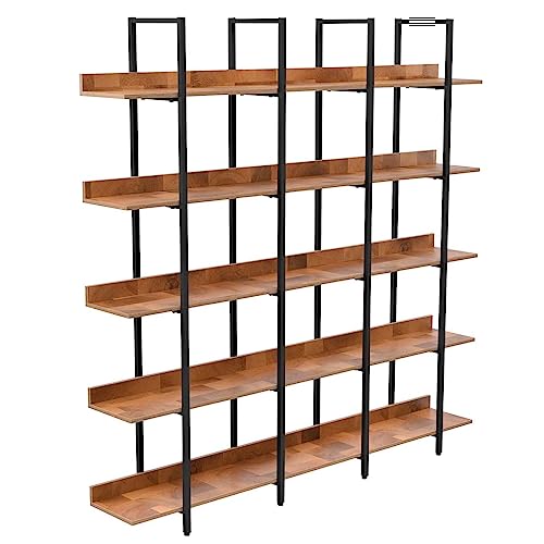 KNAMOTL 5 Tier Bookcase Home Office Open Bookshelf, Vintage Industrial Style Shelf with MDF Board & Large Capacity Storage, Black Metal Frame for Office Living Room (Black+Brown)