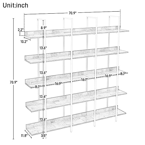 KNAMOTL 5 Tier Bookcase Home Office Open Bookshelf, Vintage Industrial Style Shelf with MDF Board & Large Capacity Storage, Black Metal Frame for Office Living Room (Black+Brown)