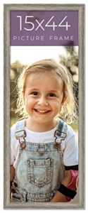 15x44 frame grey real wood picture frame width 1 inches | interior frame depth 0.5 inches | weatherly distressed photo frame complete with uv acrylic, foam board backing & hanging hardware