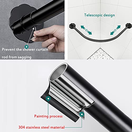 Shower Curtain Rail L Shaped Curved Shower Curtain Rod, For Bathtub, Closet, Doorway, 304 Stainless Steel, Including Fittings, Black (90-130cm/90-130cm)