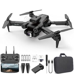 mini drone with dual 1080p hd camera multi-functions altitude hold mode foldable rc drone quadcopter circle fly, route fly, altitude hold, headless mode (black)