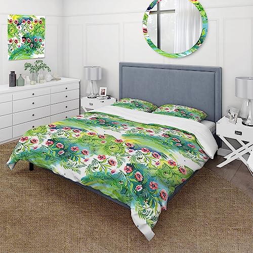 DESIGN ART Designart 'Ornament Red Poppies Leaves' Traditional Duvet Cover Set King