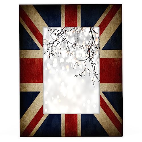 England British Flag 4x6 Picture Frame Picture Frame for Wall and Tabletop Display, Horizontal and Vertical for Wall Mounting Union Jack Wooden Photo Frame