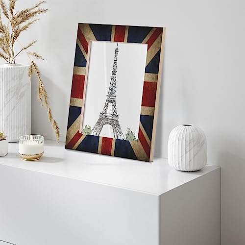 England British Flag 4x6 Picture Frame Picture Frame for Wall and Tabletop Display, Horizontal and Vertical for Wall Mounting Union Jack Wooden Photo Frame