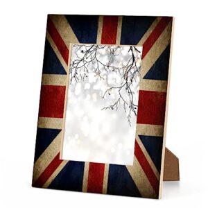 England British Flag 4x6 Picture Frame Picture Frame for Wall and Tabletop Display, Horizontal and Vertical for Wall Mounting Union Jack Wooden Photo Frame