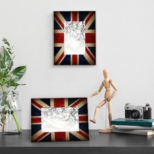 England British Flag 4x6 Picture Frame Picture Frame for Wall and Tabletop Display, Horizontal and Vertical for Wall Mounting Union Jack Wooden Photo Frame