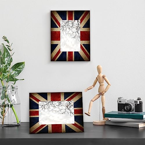 England British Flag 4x6 Picture Frame Picture Frame for Wall and Tabletop Display, Horizontal and Vertical for Wall Mounting Union Jack Wooden Photo Frame