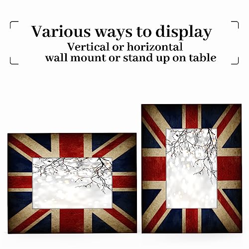 England British Flag 4x6 Picture Frame Picture Frame for Wall and Tabletop Display, Horizontal and Vertical for Wall Mounting Union Jack Wooden Photo Frame