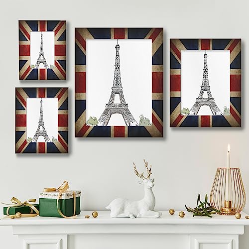 England British Flag 4x6 Picture Frame Picture Frame for Wall and Tabletop Display, Horizontal and Vertical for Wall Mounting Union Jack Wooden Photo Frame