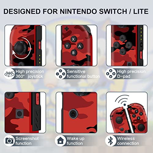 SANGDER Wireless Controller Replacement for Nintendo Switch，Wireless Switch Controller Support Wake-up Function with Grip（Camo Red）