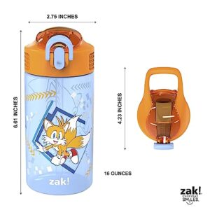 Zak Designs Sonic the Hedgehog Kids Water Bottle For School or Travel, 16oz 2-Pack Durable Plastic Water Bottle With Straw, Handle, and Leak-Proof, Pop-Up Spout Cover (Sonic, Tails)