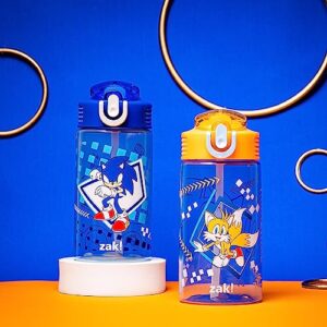 Zak Designs Sonic the Hedgehog Kids Water Bottle For School or Travel, 16oz 2-Pack Durable Plastic Water Bottle With Straw, Handle, and Leak-Proof, Pop-Up Spout Cover (Sonic, Tails)