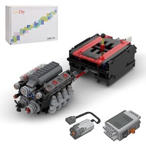 v8 engine model building set, engine with gearbox 568pcs moc building blocks kit construction toy compatible with lego technic