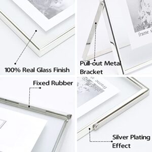 Qiannhee Plate Stands for Display (5 Pcs,8 inch) and Silver Floating frame (1 Pcs, 8x10), Picture Frame Hold 8x10in 6x8in 5x7in Photo for Tabletop, Glass Finish, Metal Stand Frame