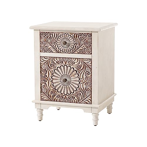 HOMPUS End Table w Flower Pattern, Nightstand w Storage, Small Night Stand w Wood Grain Finish, Accent Table Side Table, Small Cabinet for Living Room, Bedroom, Light Grey Grain