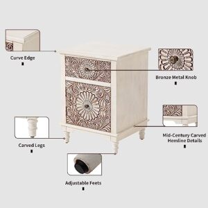 HOMPUS End Table w Flower Pattern, Nightstand w Storage, Small Night Stand w Wood Grain Finish, Accent Table Side Table, Small Cabinet for Living Room, Bedroom, Light Grey Grain