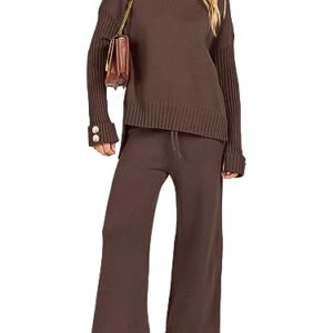 ANRABESS Women's Two Piece Outfits Sweater Sets Long Sleeve Knit Pullover and Wide Leg Pants Lounge Sets 2023 Fall Fashion Clothes Tracksuit Sweatsuit Set B1022shenfei-XL