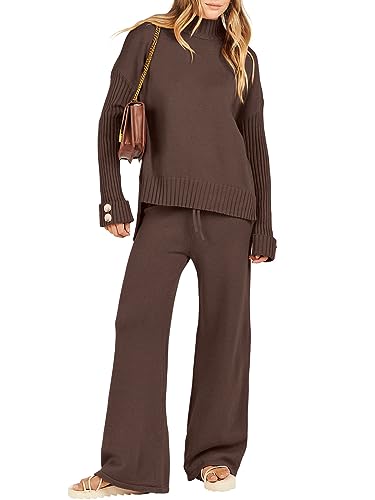 ANRABESS Women's Two Piece Outfits Sweater Sets Long Sleeve Knit Pullover and Wide Leg Pants Lounge Sets 2023 Fall Fashion Clothes Tracksuit Sweatsuit Set B1022shenfei-XL