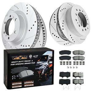 weize front truck & tow brake kit, carbon fiber ceramic brake pads & drilled/slotted brake rotors, fit for toyota 4runner 2010-2022
