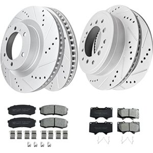 WEIZE Front Truck & Tow Brake Kit, Carbon Fiber Ceramic Brake Pads & Drilled/Slotted Brake Rotors, Fit for Toyota 4Runner 2010-2022