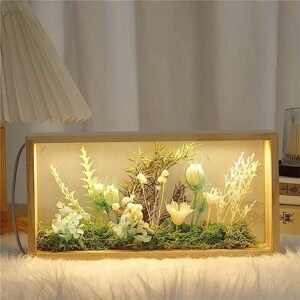 luminous picture frames diy dry flower picture frame forest world photo frame wood frame preserved flowers farmhouse picture frames poster frame double sided display box room decor birthday gifts (b)