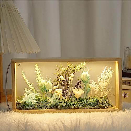 Luminous Picture Frames Diy Dry Flower Picture Frame Forest World Photo Frame Wood Frame Preserved Flowers Farmhouse Picture Frames Poster Frame Double Sided Display Box Room Decor Birthday Gifts (B)