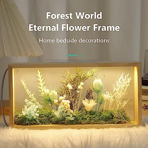Luminous Picture Frames Diy Dry Flower Picture Frame Forest World Photo Frame Wood Frame Preserved Flowers Farmhouse Picture Frames Poster Frame Double Sided Display Box Room Decor Birthday Gifts (B)
