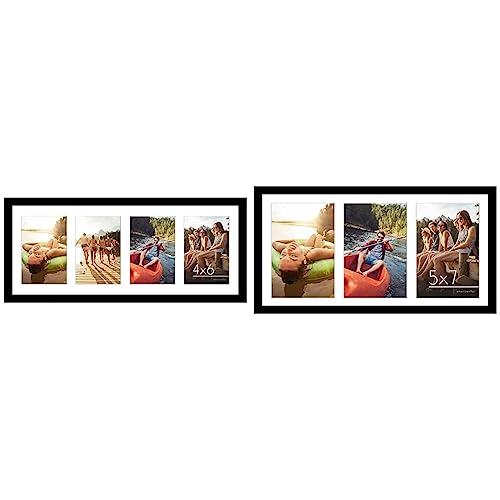 Americanflat 10x10 Collage Picture Frame in Black - Displays Four 4x6 Frame Openings - Engineered Wood & 8x16 Collage Picture Frame in Black - Displays Three 5x7 Frame Openings - Engineered