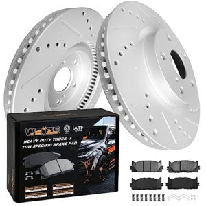weize front carbon fiber ceramic brake pads & drilled/slotted brake rotors kit, fit for toyota camry avalon lexus es350 es300h