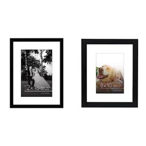 americanflat 12x16 picture frame in black - displays 8x12 with mat or 12x16 without mat - engineered wood & 8x10 picture frame in black - displays 5x7 with mat and 8x10 without mat - engineered wood